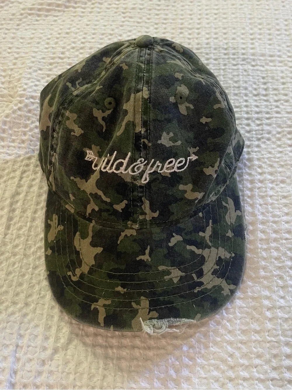 Camo embroidered wild free distressed hat cap